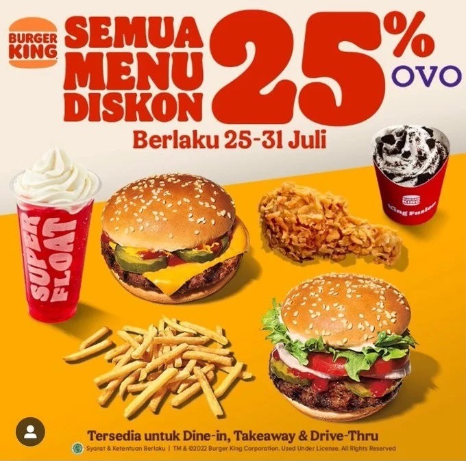 Promo Burger King Diskon 25% dengan OVO
